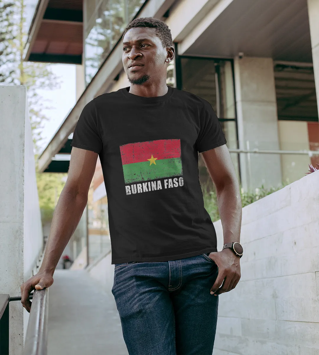 1sttheworld T-Shirt - Grunge Country Flag Burkina Faso T-Shirt Black A35