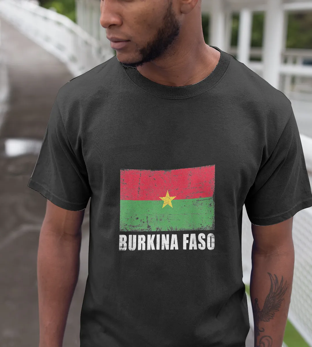 1sttheworld T-Shirt - Grunge Country Flag Burkina Faso T-Shirt Black A35