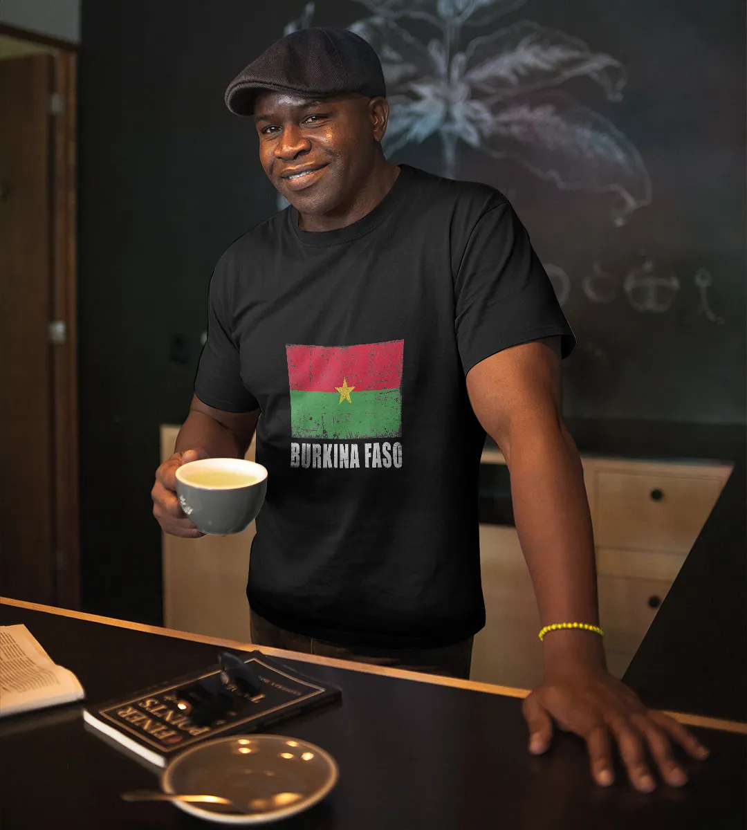 1sttheworld T-Shirt - Grunge Country Flag Burkina Faso T-Shirt Black A35