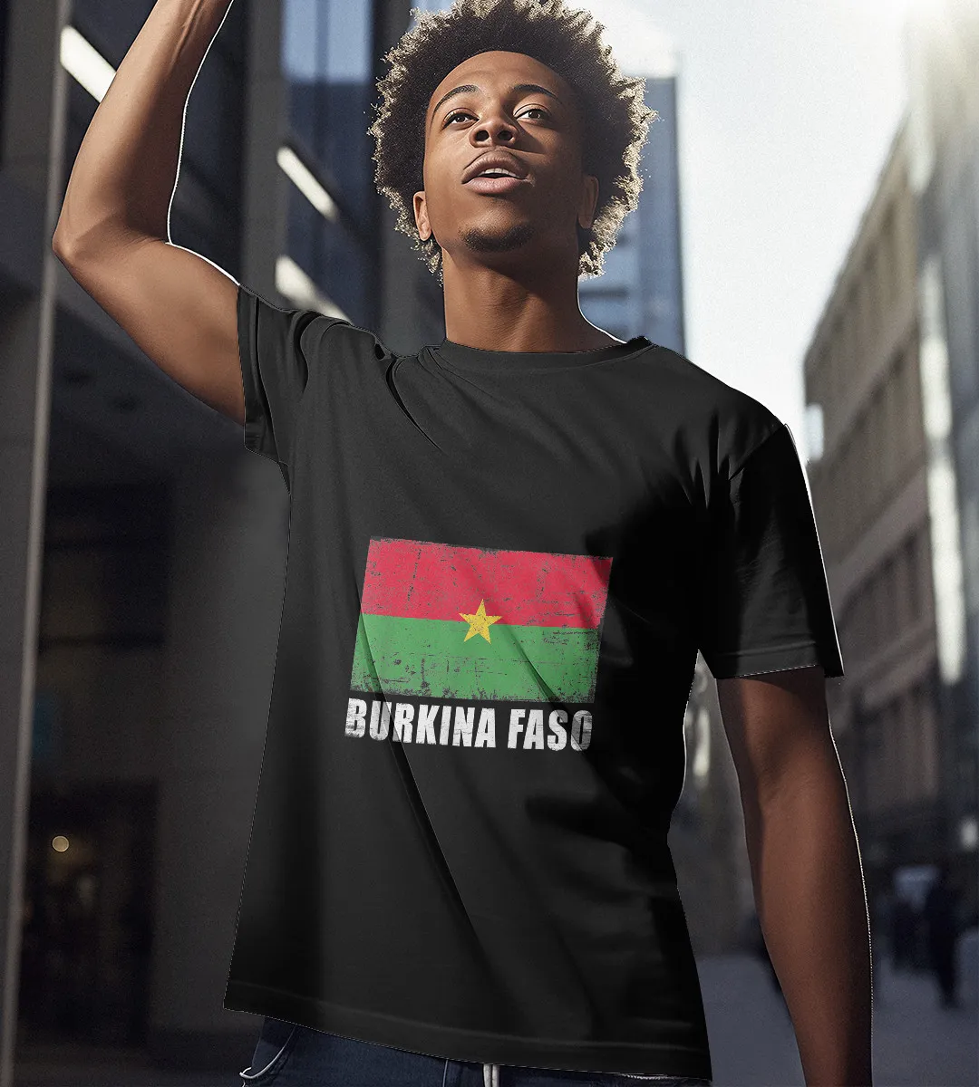 1sttheworld T-Shirt - Grunge Country Flag Burkina Faso T-Shirt Black A35