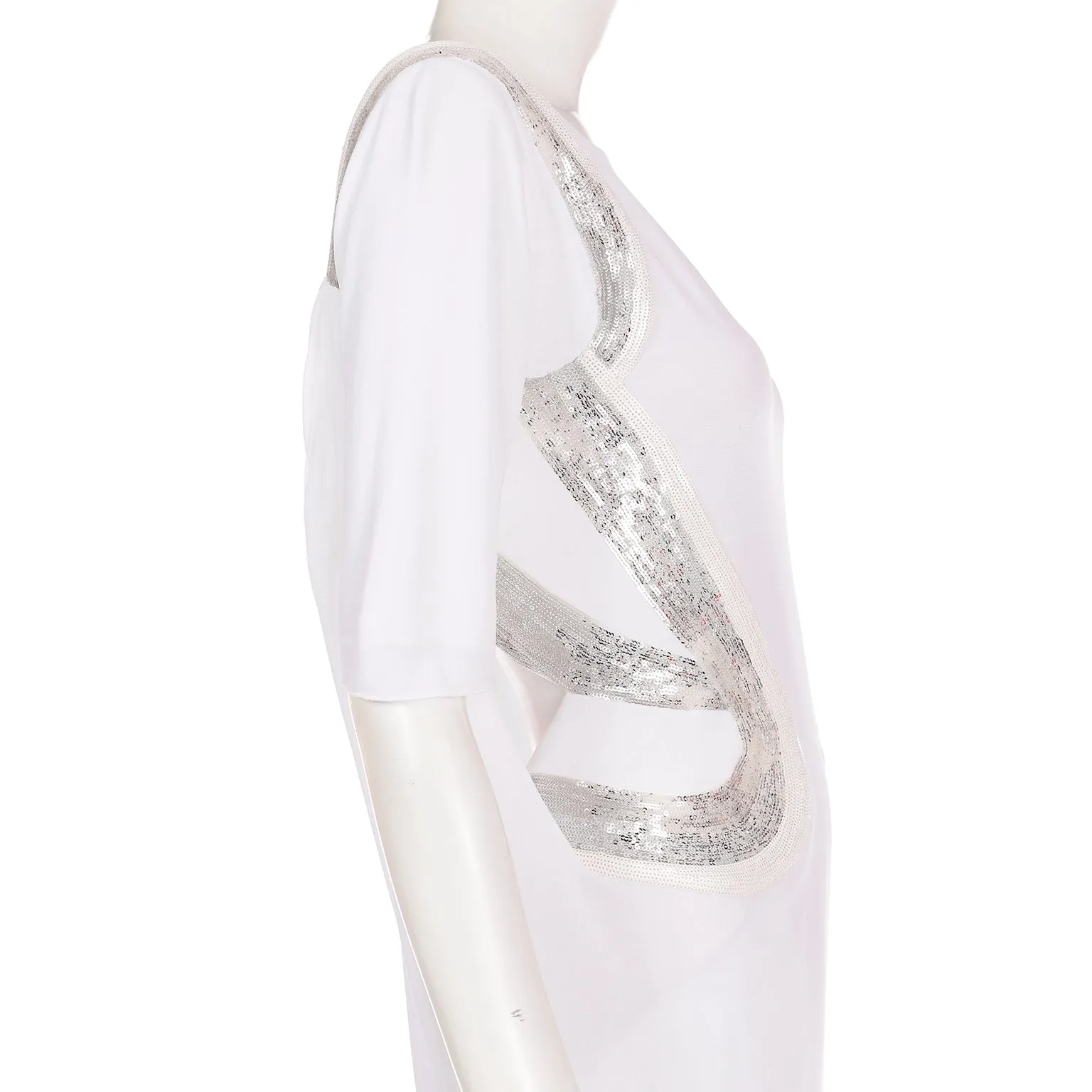 2007 Versace Runway White Evening Dress w Silver Sequins & Open Back