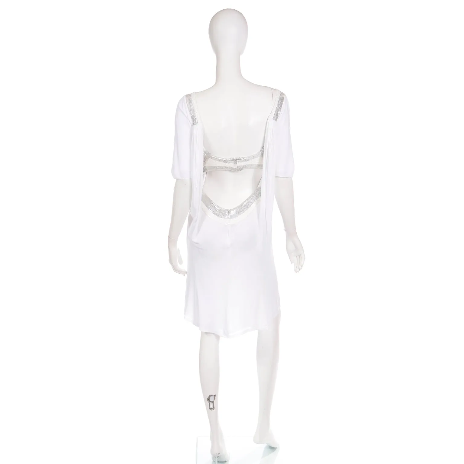 2007 Versace Runway White Evening Dress w Silver Sequins & Open Back