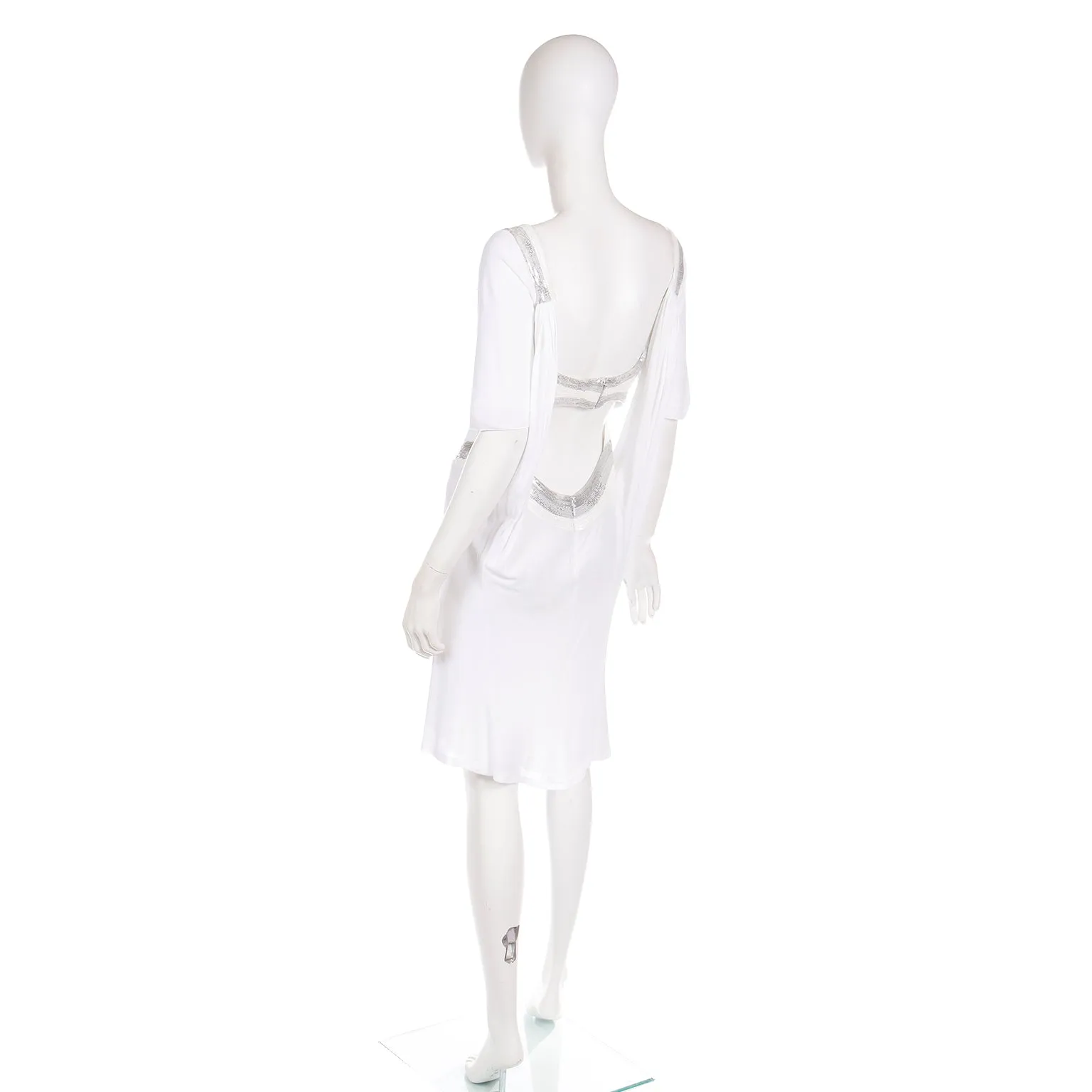 2007 Versace Runway White Evening Dress w Silver Sequins & Open Back
