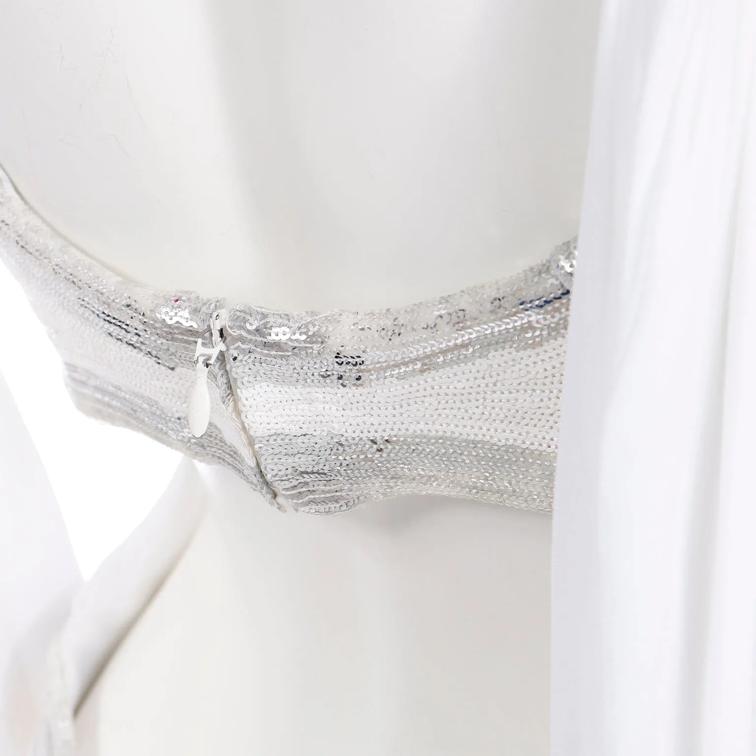 2007 Versace Runway White Evening Dress w Silver Sequins & Open Back