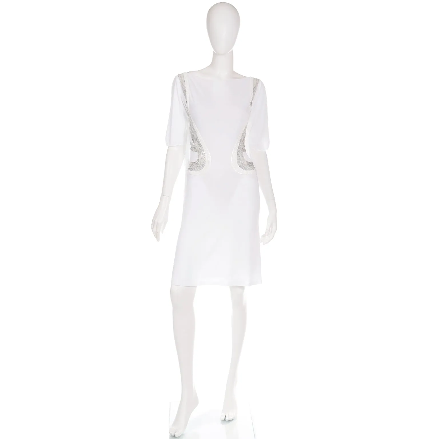 2007 Versace Runway White Evening Dress w Silver Sequins & Open Back