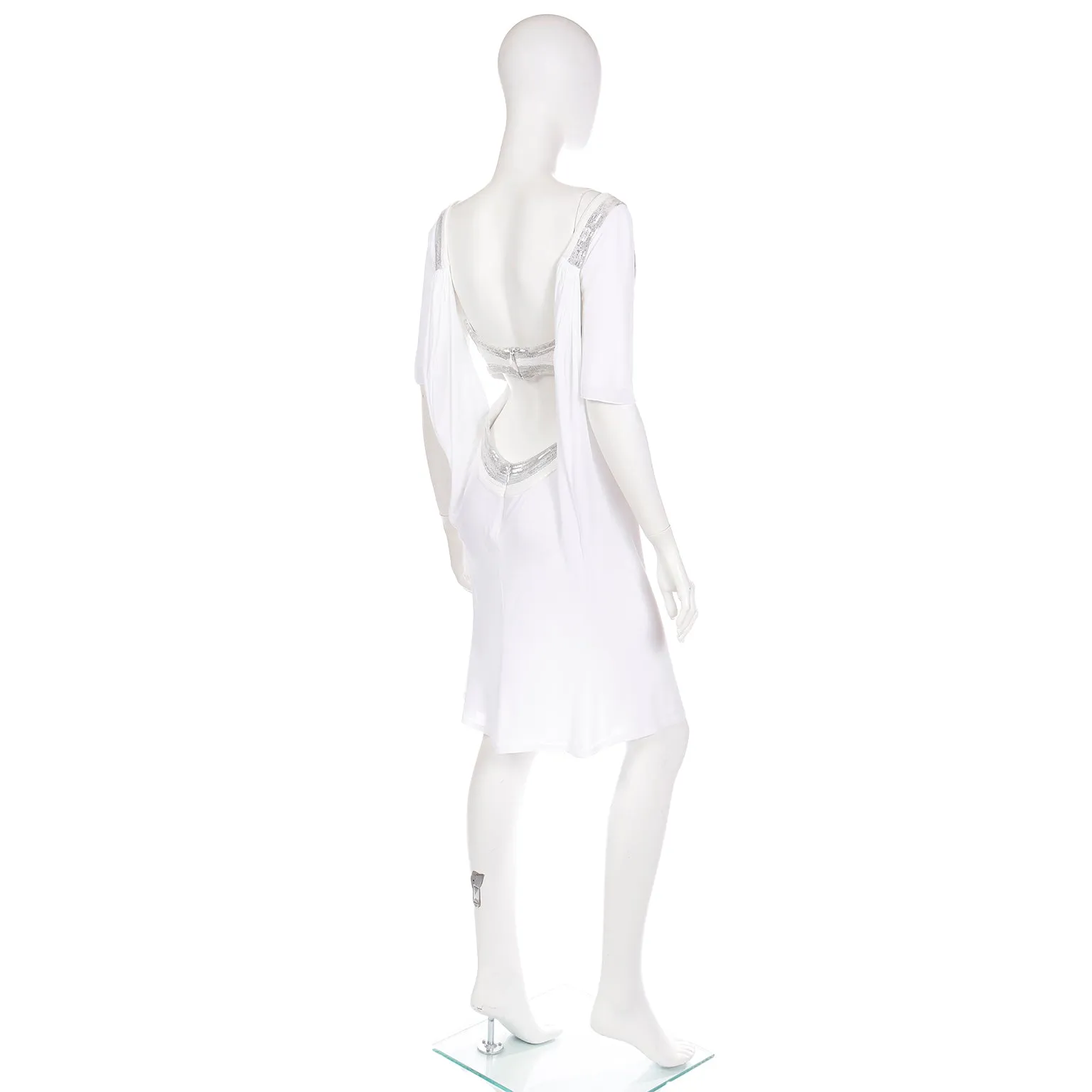 2007 Versace Runway White Evening Dress w Silver Sequins & Open Back
