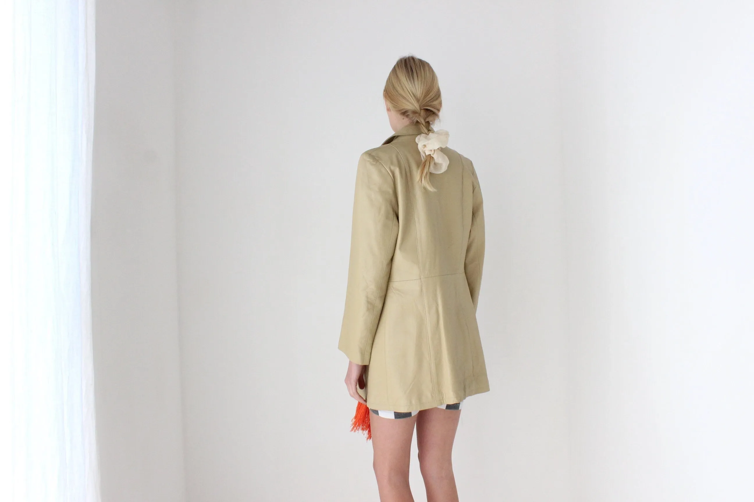 90s Spanish Leather Minimal Beige Button Up Coat by Manuel Herrero, Madrid