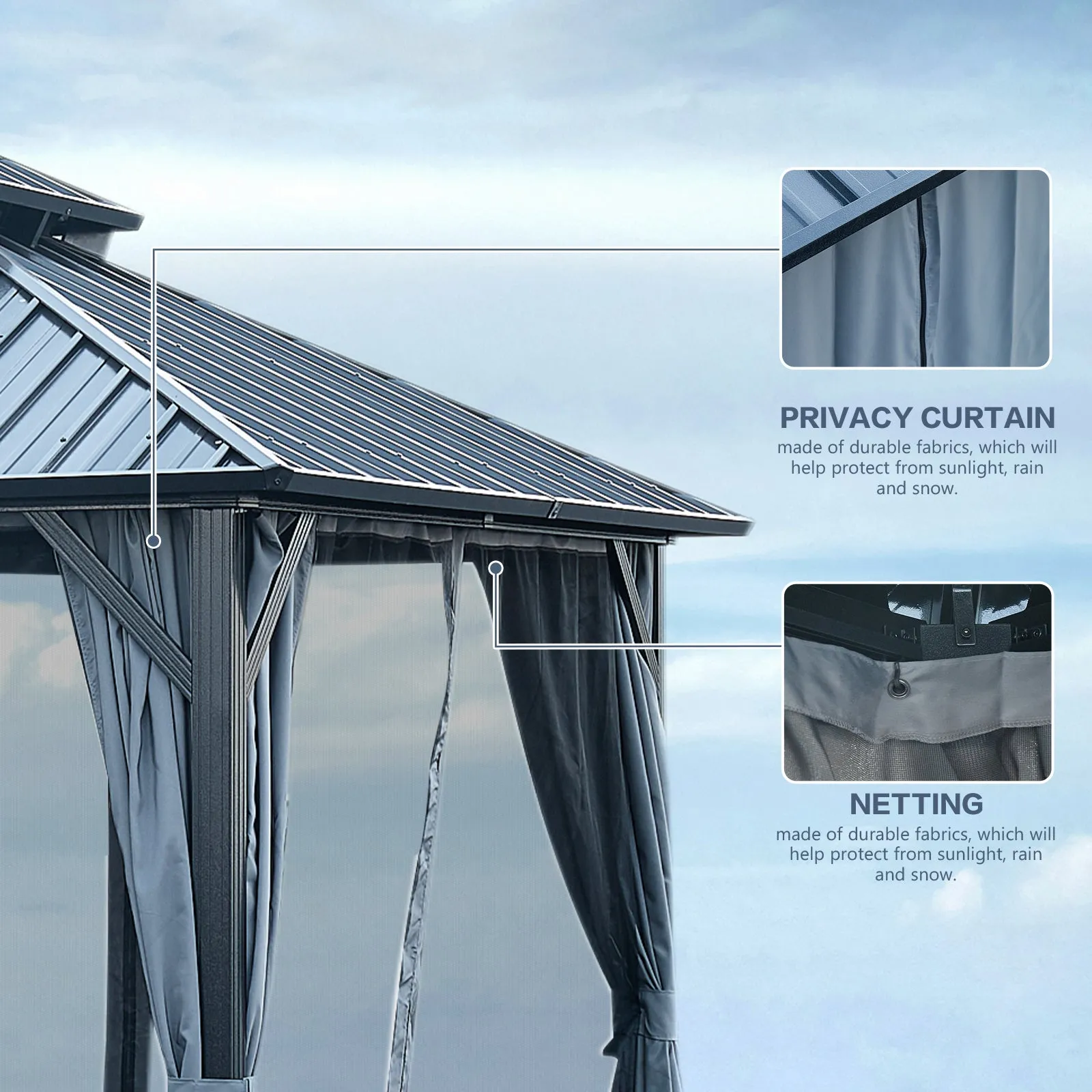 Afix 12 X 12 ft  Permanent Hardtop Gazebo Canopy - Black