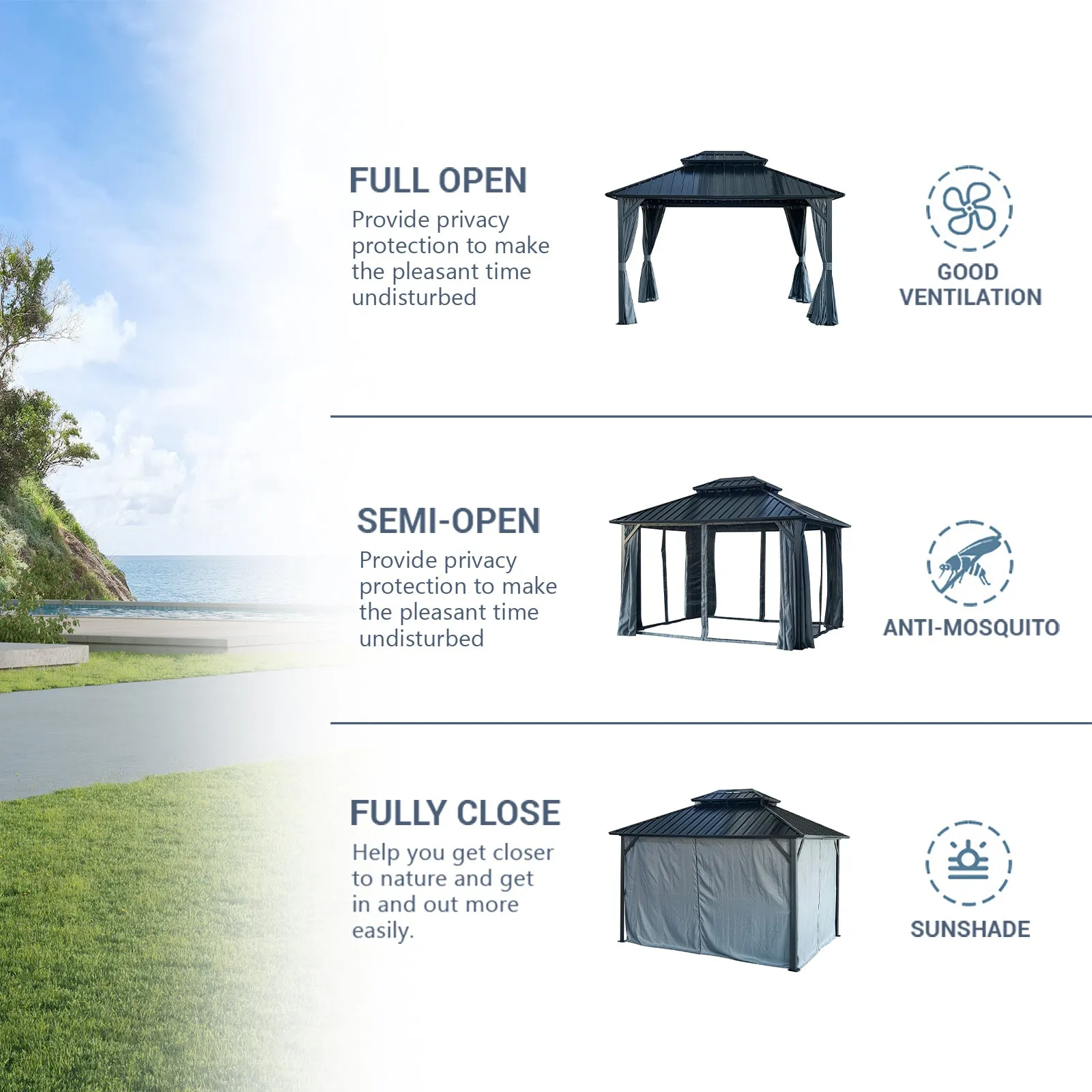 Afix 12 X 12 ft  Permanent Hardtop Gazebo Canopy - Black