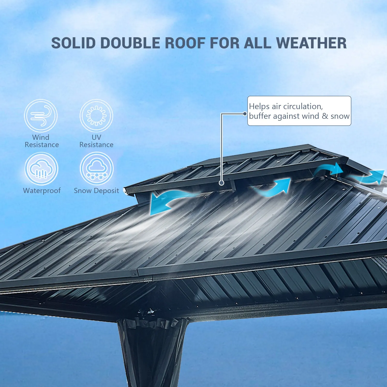 Afix 12 X 12 ft  Permanent Hardtop Gazebo Canopy - Black
