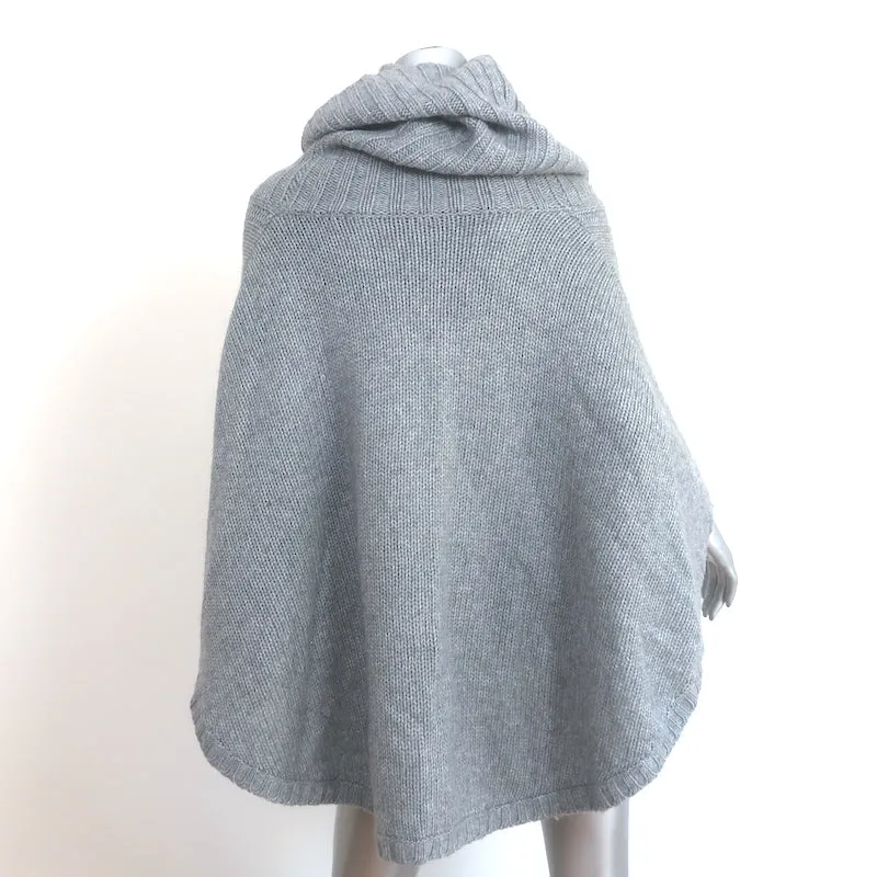Autumn Cashmere Cowl Neck Poncho Sweater Gray Cashmere-Blend Cable Knit One Size