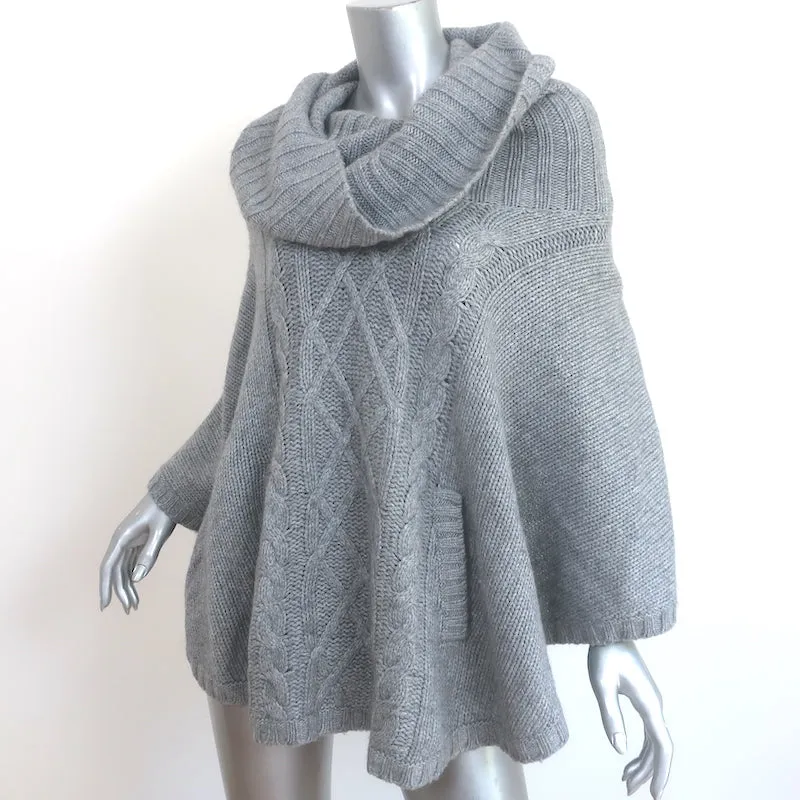Autumn Cashmere Cowl Neck Poncho Sweater Gray Cashmere-Blend Cable Knit One Size