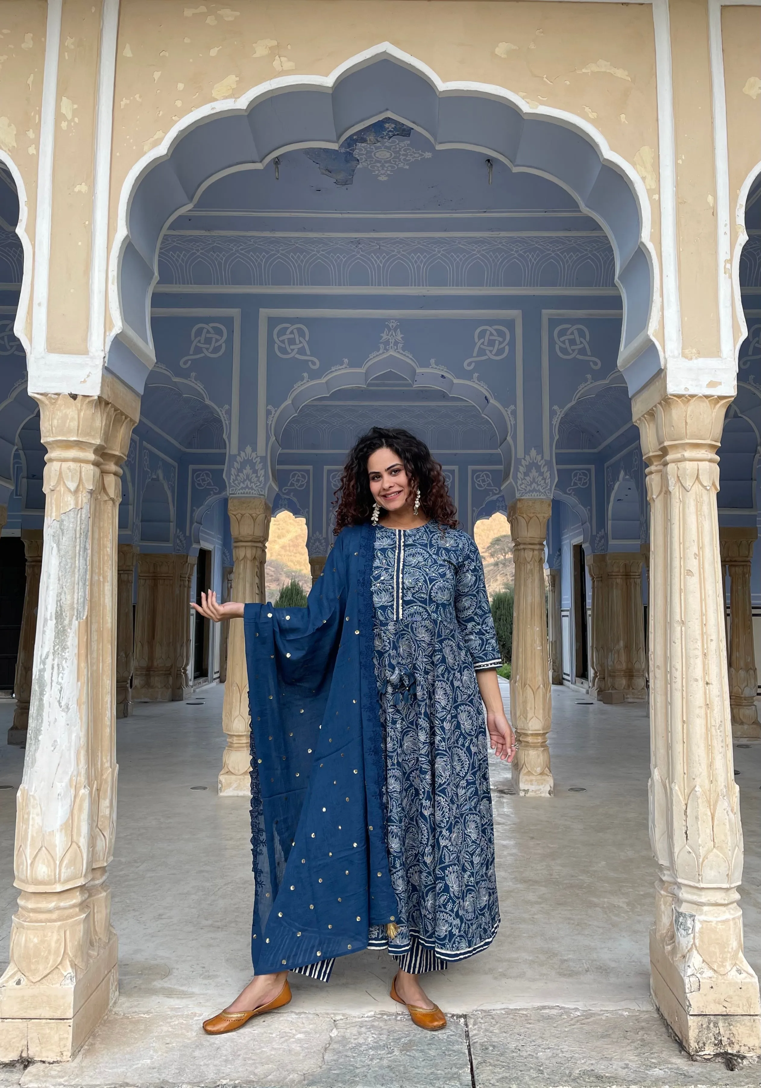 Blue Flared Festive Kurta Suit Set