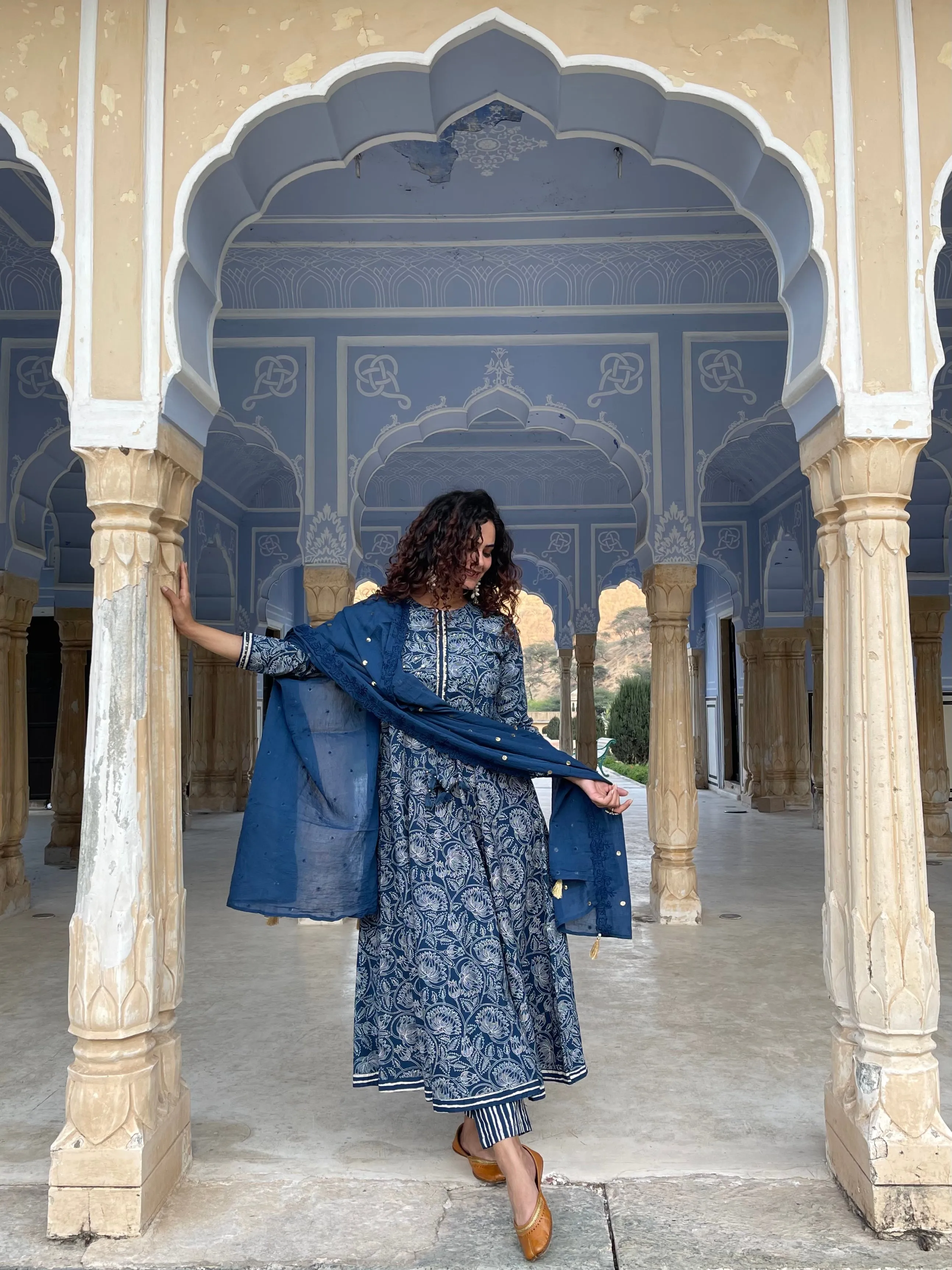 Blue Flared Festive Kurta Suit Set