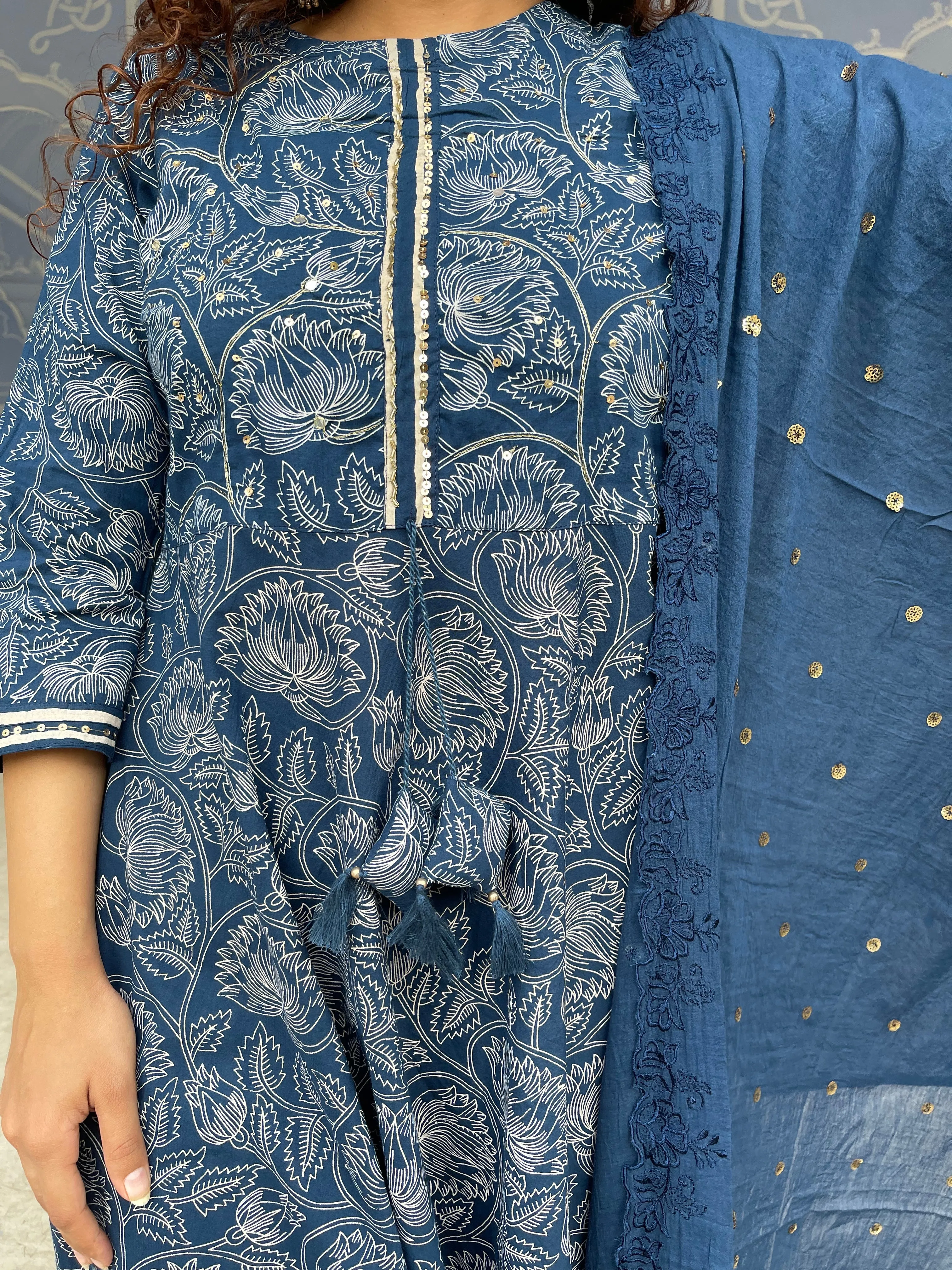 Blue Flared Festive Kurta Suit Set