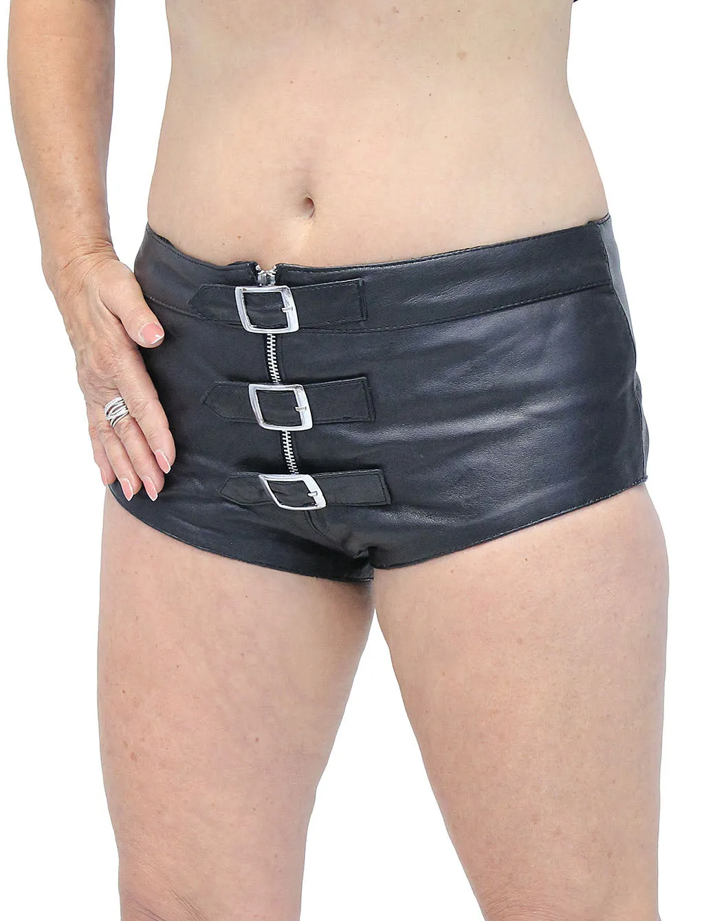 Buckle Front Leather Skimpy Hot Pants #SH31090BUK ()