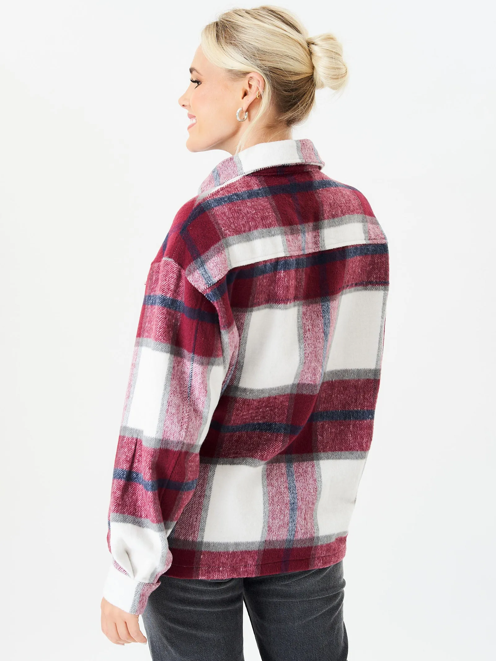 Burgundy Check Oversized Pocket Detail Shacket