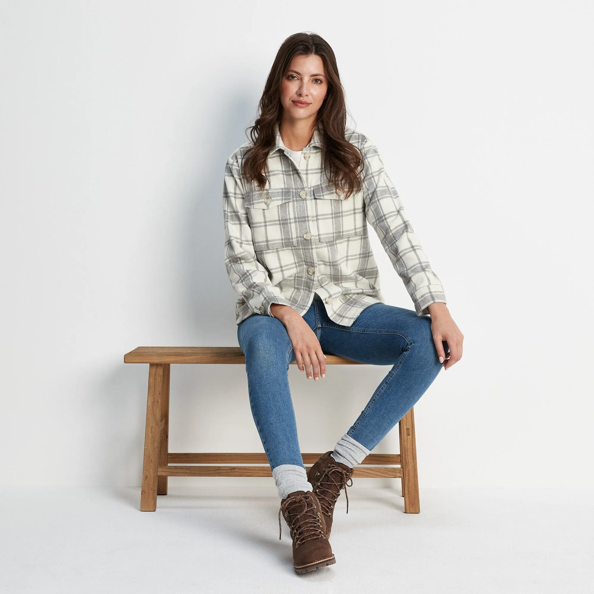 Carrie Womens Shacket - Light Grey Marl Check
