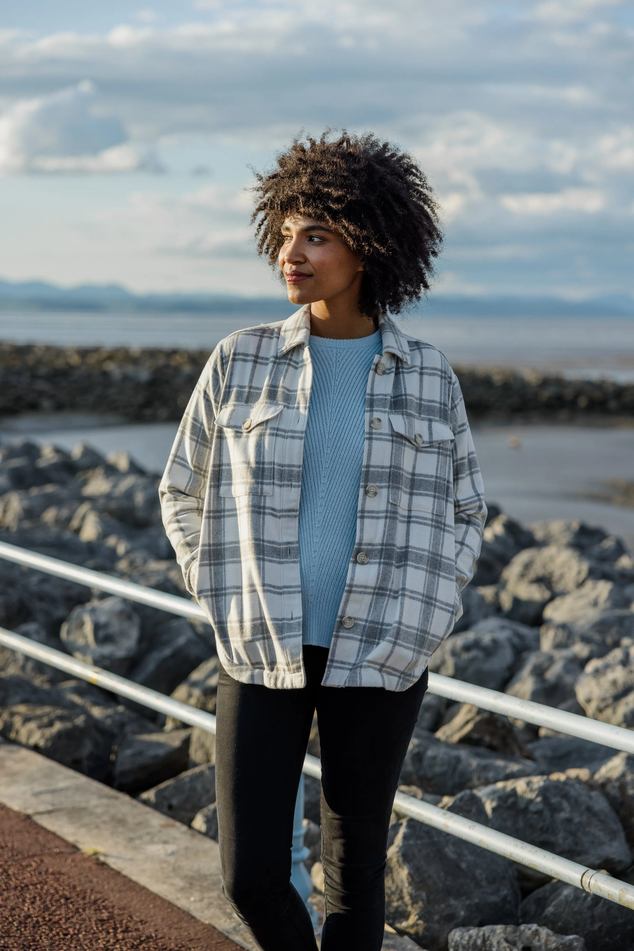 Carrie Womens Shacket - Light Grey Marl Check
