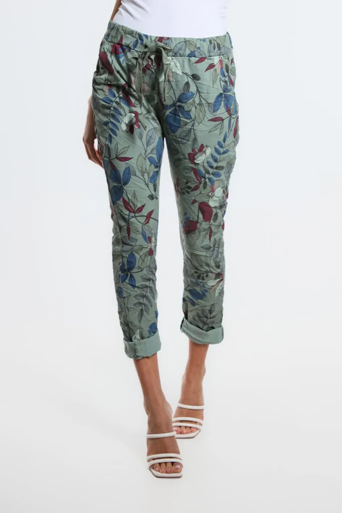 Collins Lovely Leaves Stretch Tie Waist Pant (PL160L)