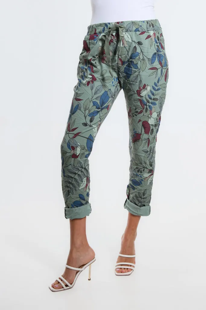 Collins Lovely Leaves Stretch Tie Waist Pant (PL160L)