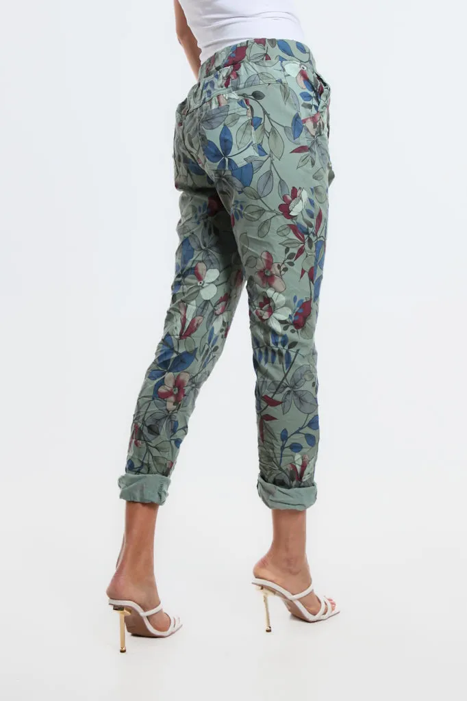 Collins Lovely Leaves Stretch Tie Waist Pant (PL160L)