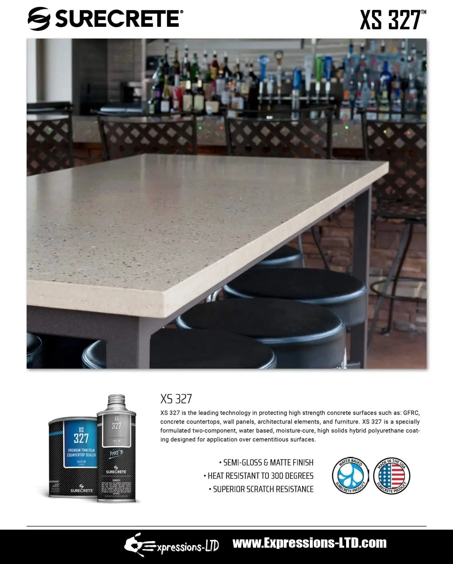 Concrete Countertop Sealer - Water Based Hybrid Polyurethane, Surecrete XS-327