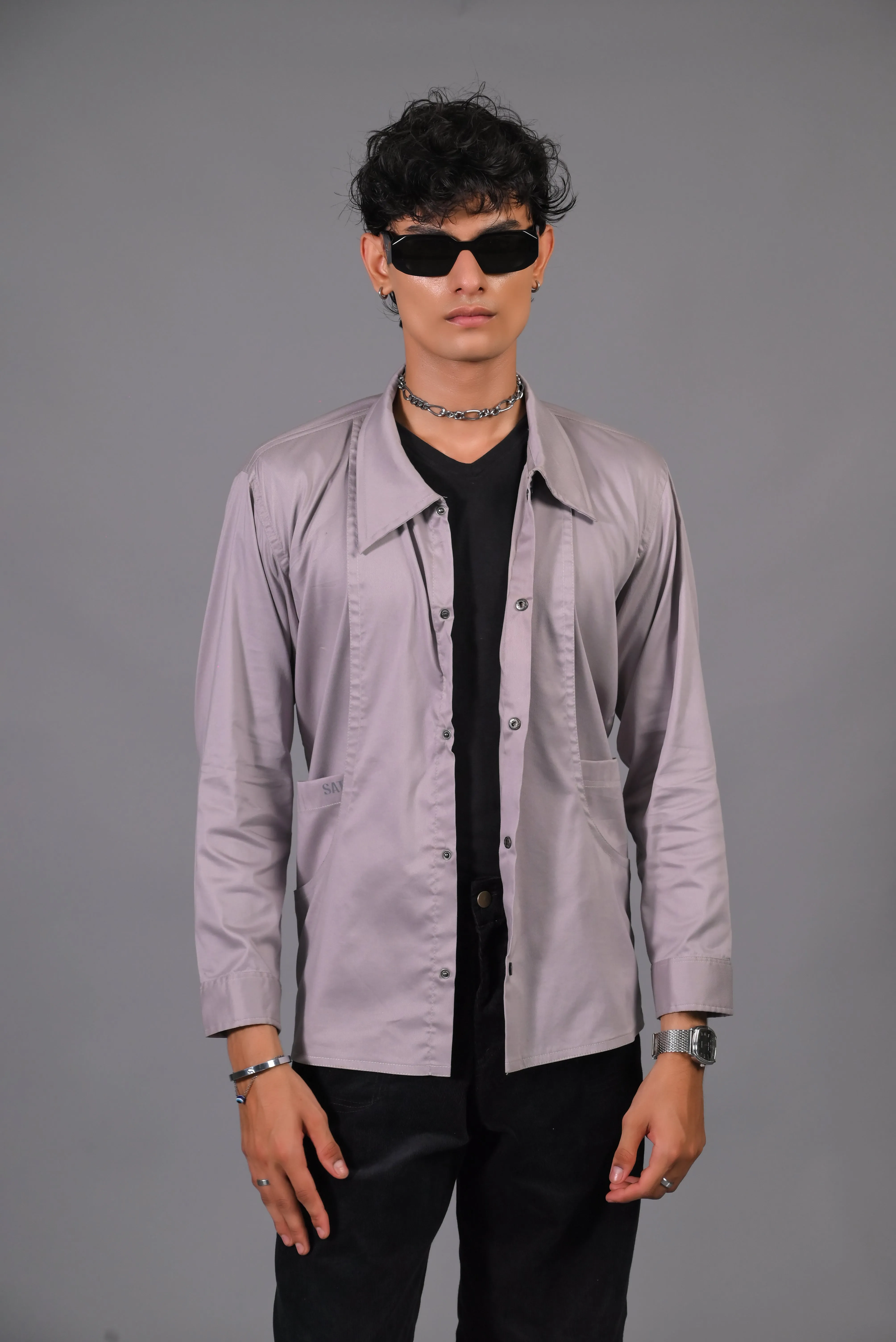 Cool Grey Panel Jacket - Panel Pocket Jacket