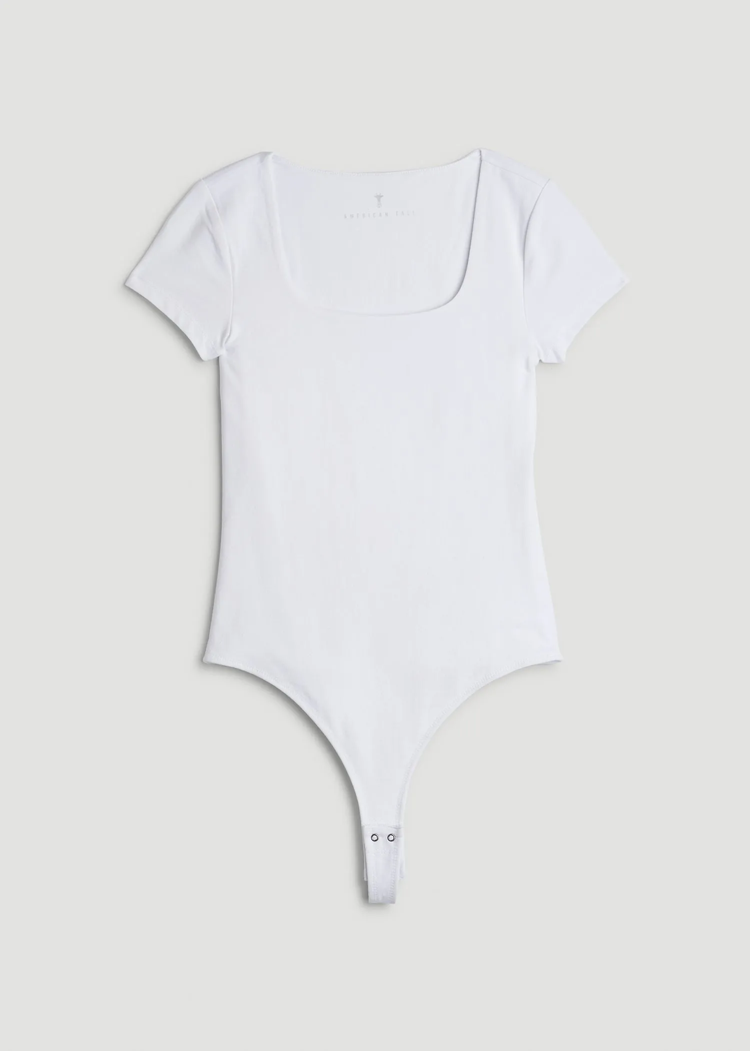 Cotton Blend Short Sleeve Squareneck Bodysuit for Tall Women in White