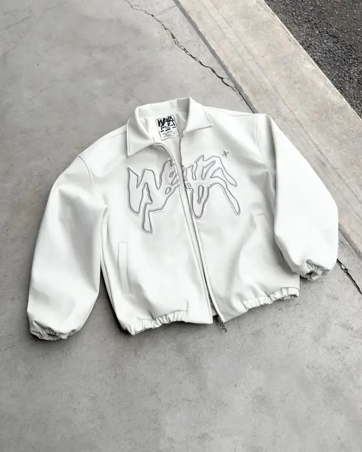 Flytonn-Men Fall Outfits Outwear Streetwear y2k 90s Fashion Hip Hop Retro Letter Pattern Jackets for Men Y2k Harajuku Fashion Pu Leather Jacket Long Sleeve Zipper Jackets Coat Streetwear