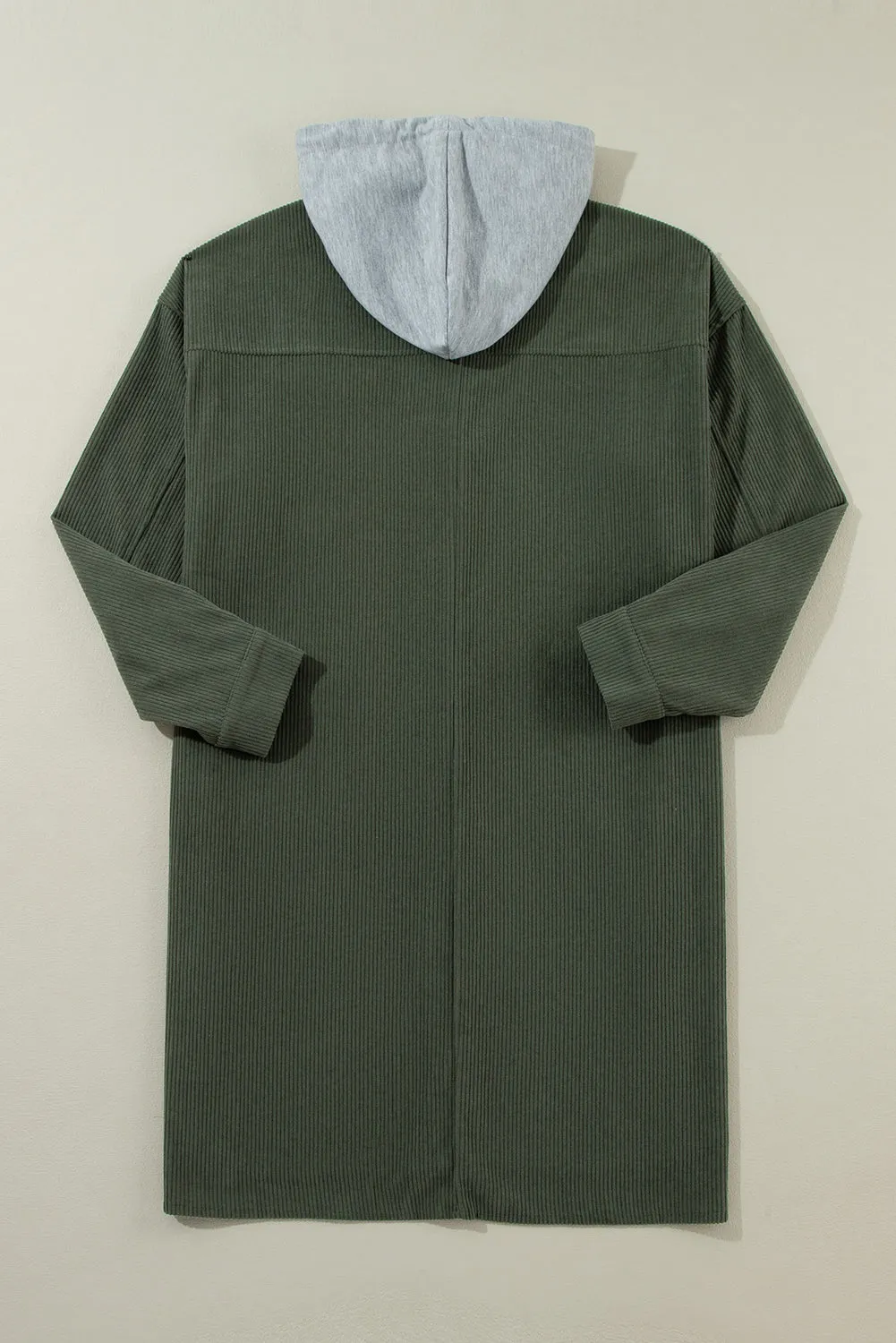 Jungle Green Oversized Hooded Patchwork Corduroy Shacket