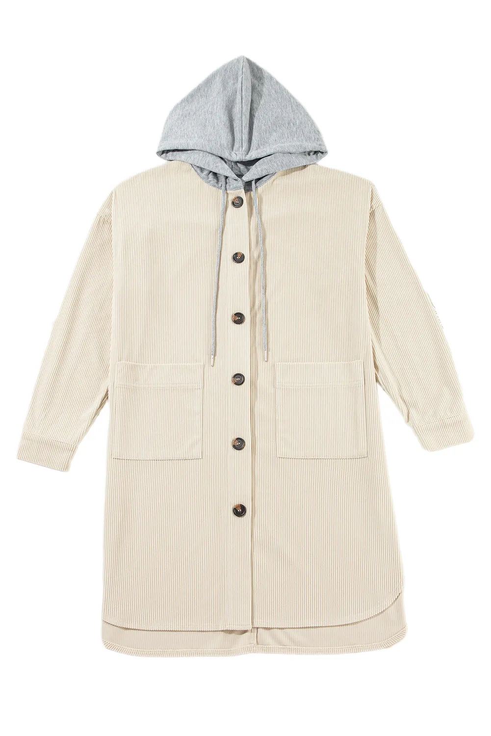 Jungle Green Oversized Hooded Patchwork Corduroy Shacket