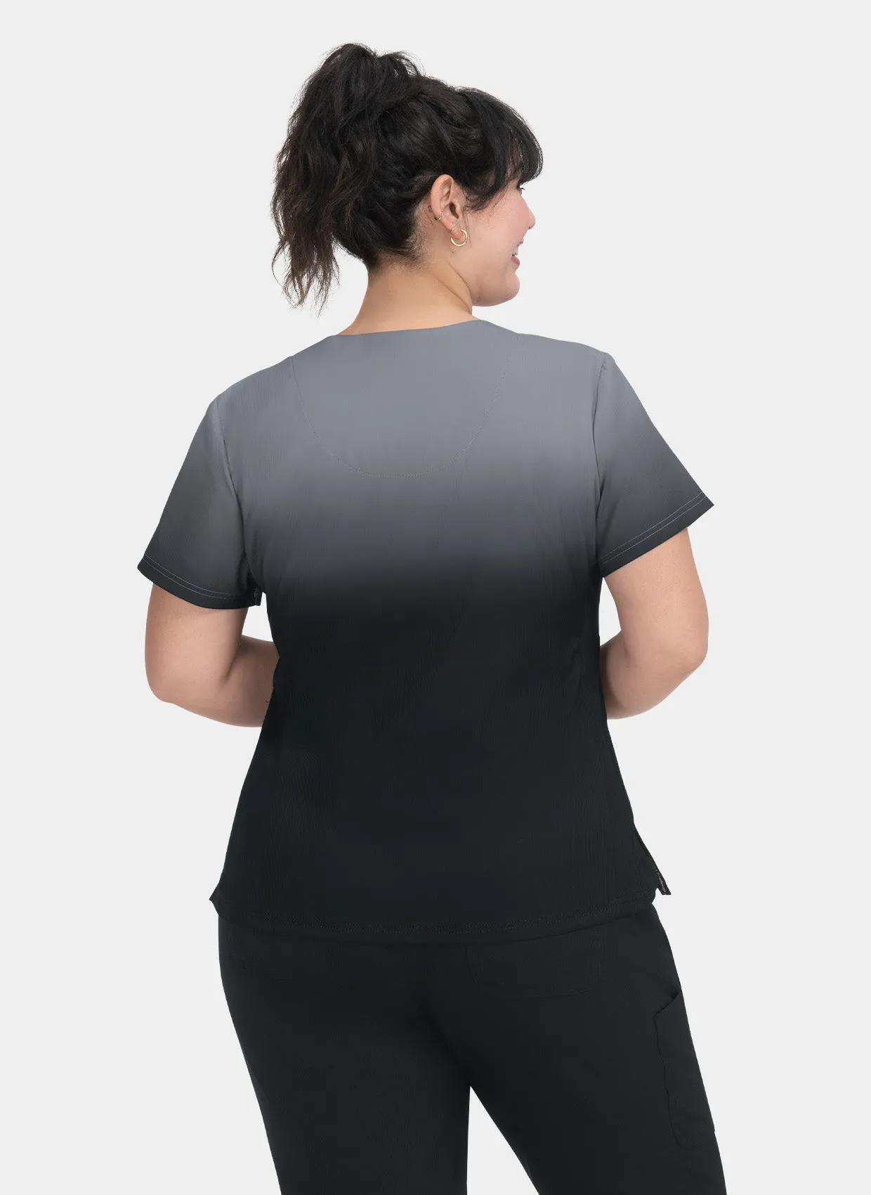 Koi Lite Reclaim Scrub Top - Platinum Grey / Black Ombre