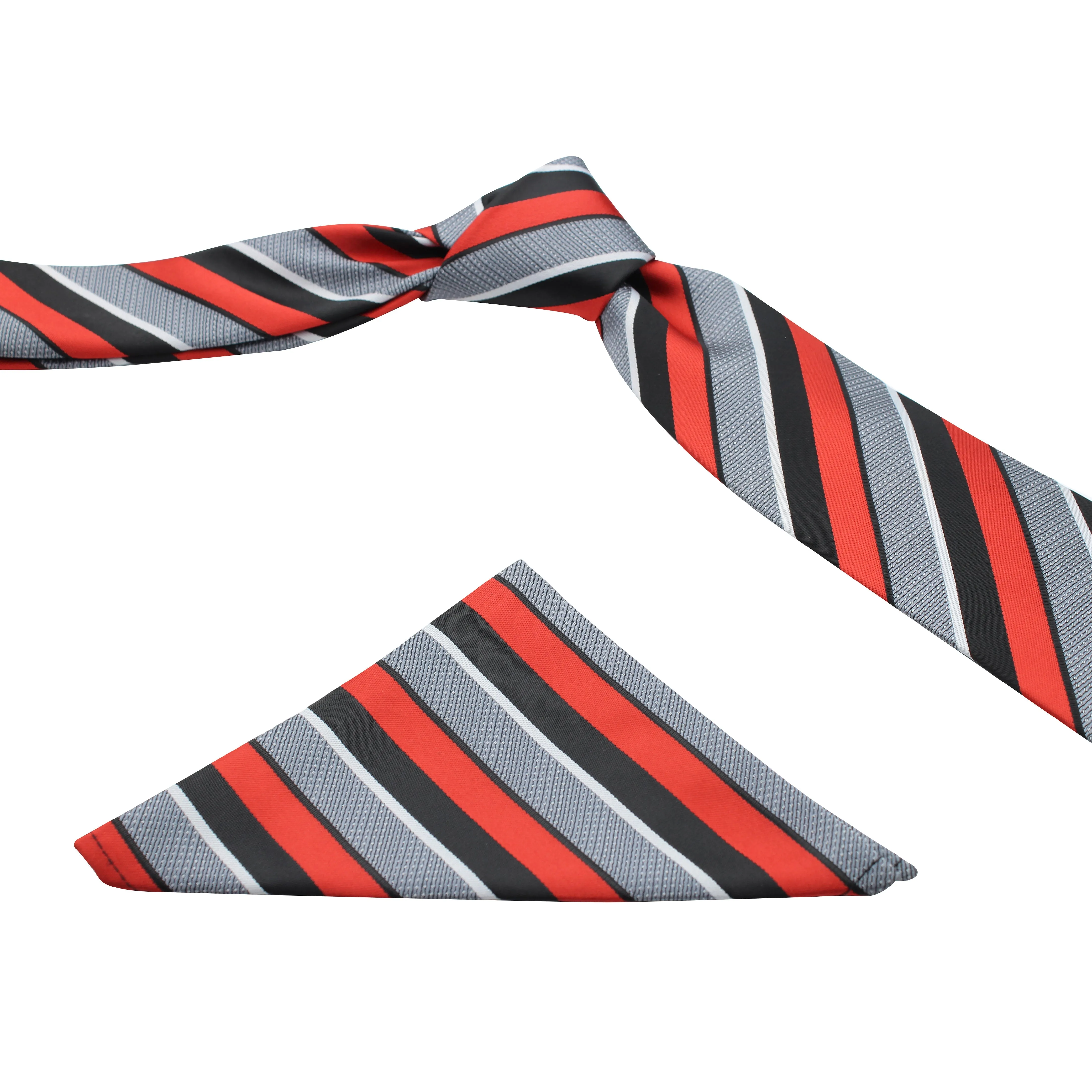 Kovove Refreshing Black Striped Necktie and Pocket Square Gift Box