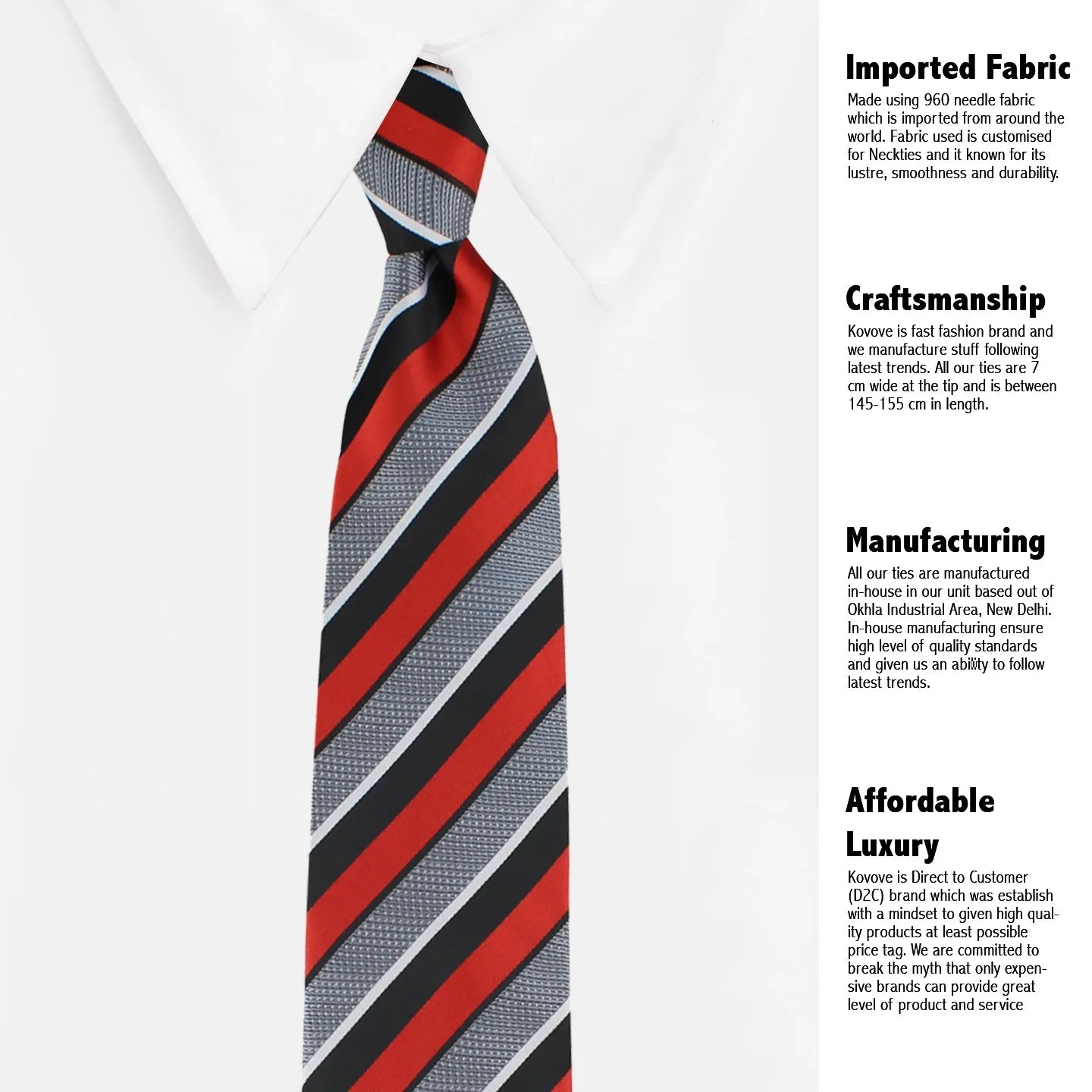 Kovove Refreshing Black Striped Necktie and Pocket Square Gift Box