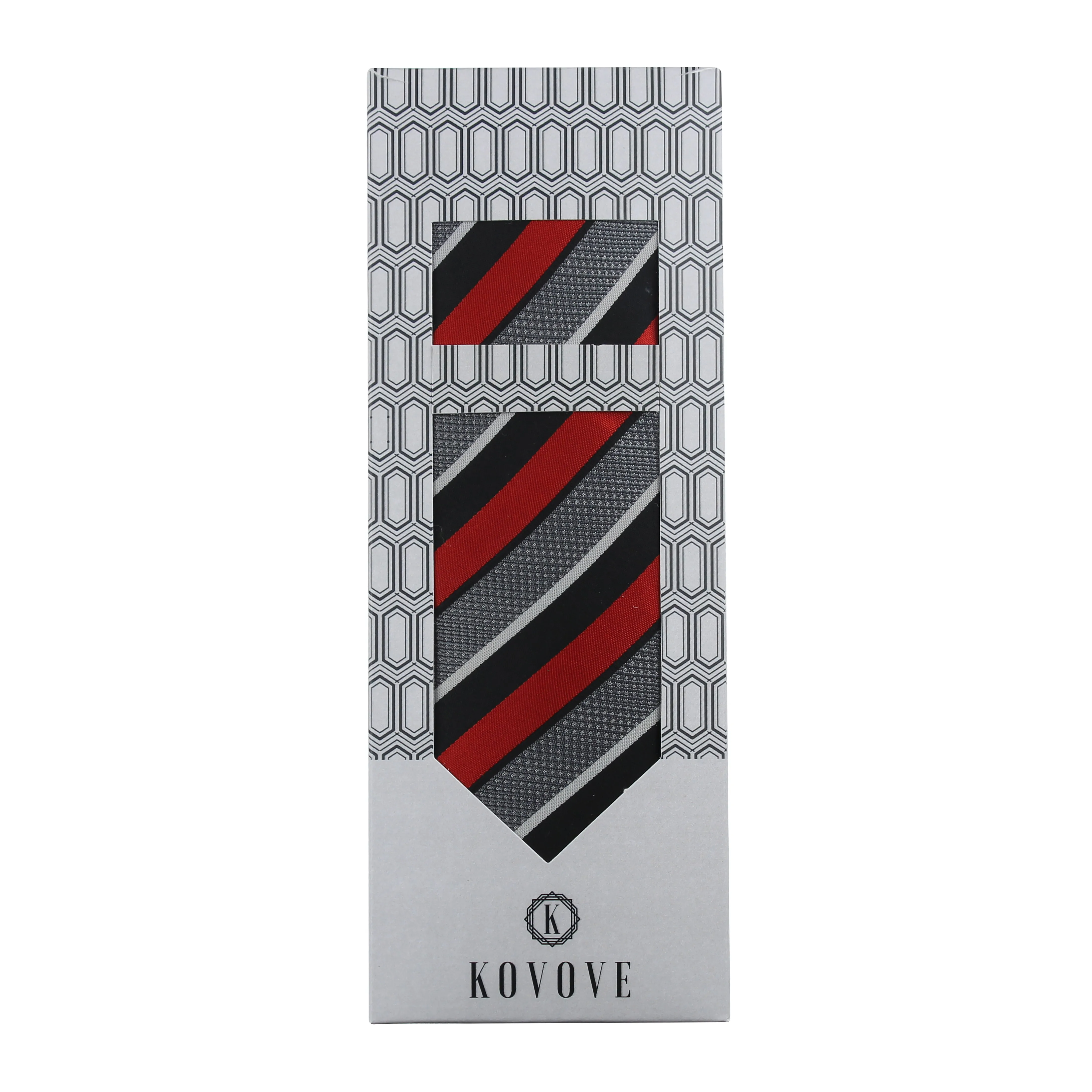 Kovove Refreshing Black Striped Necktie and Pocket Square Gift Box