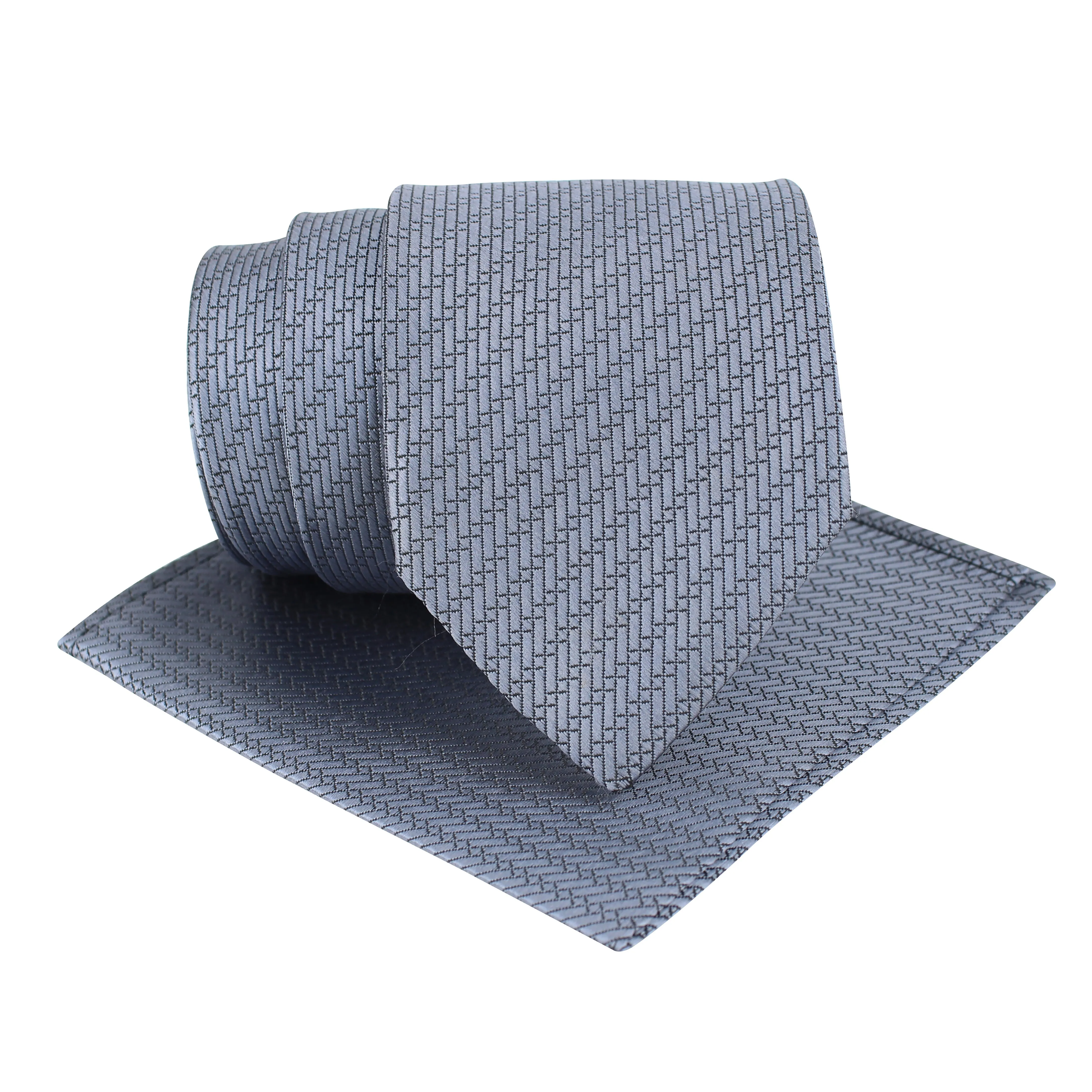 Kovove silver Solid Necktie and Pocket Square Gift Box