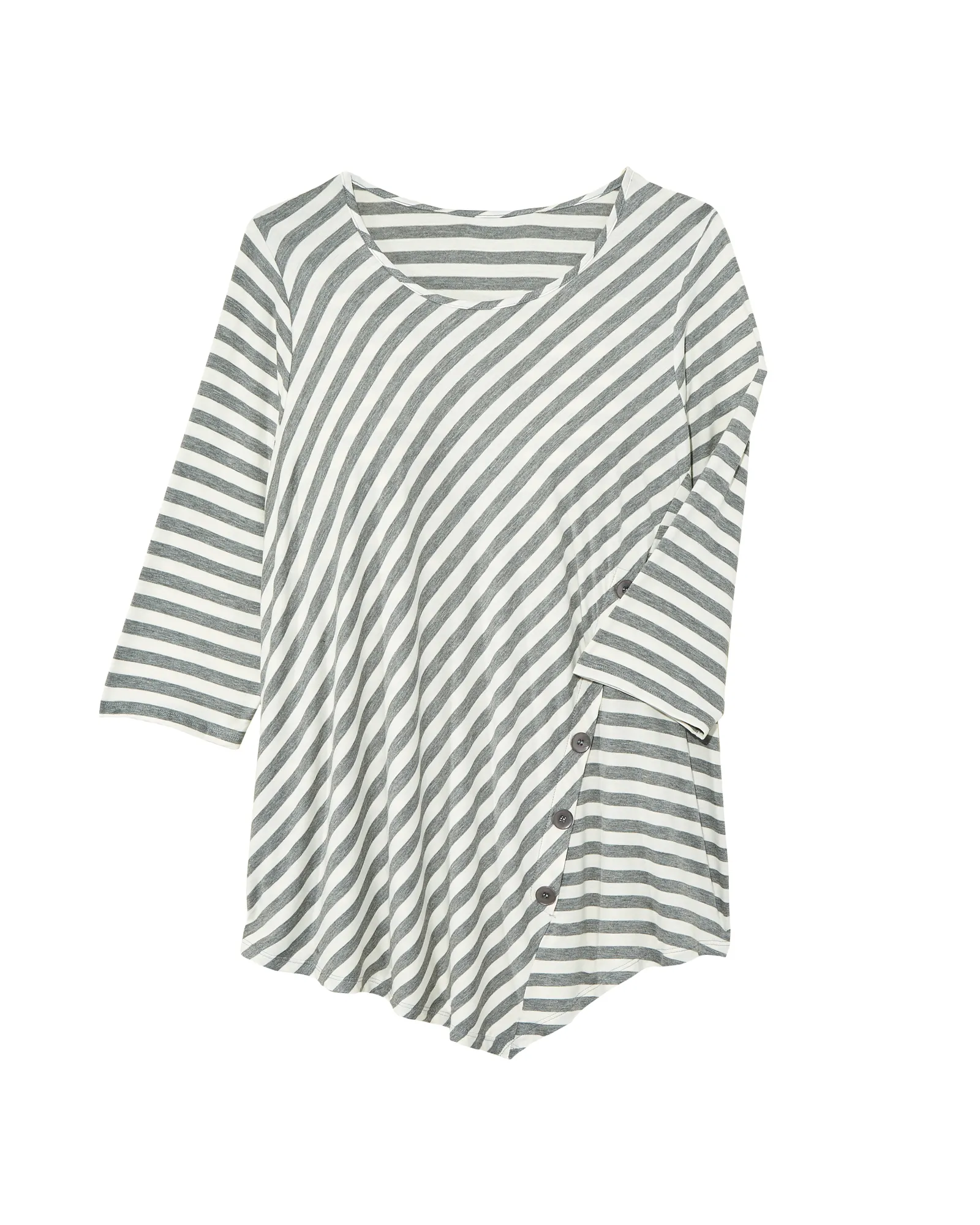 Liz 3/4 Sleeve A-Symmetrical Button Down | Light Grey / White