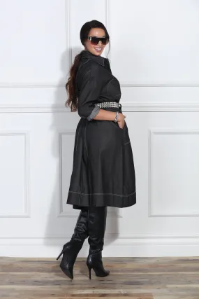 Luxe Moda LM413 - Black Denim - Denim Coat Dress