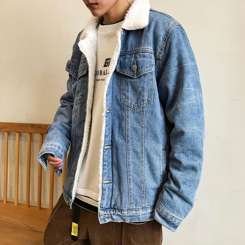 M-XL Autumn Winter Men's Fashion Y2K Clothes Streetwear Denim Cowboy Vintage Jacket Plus Velvet Thick Down Coat Jacket For Men
