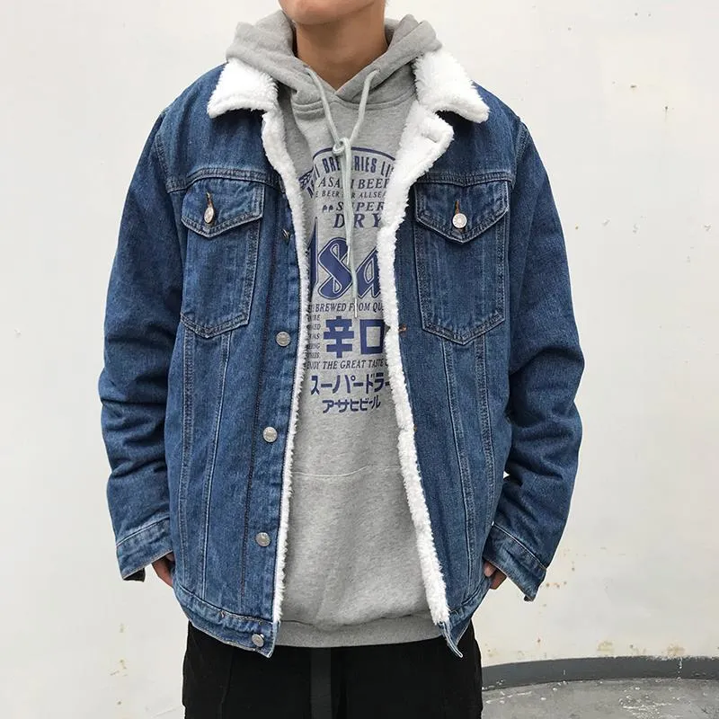 M-XL Autumn Winter Men's Fashion Y2K Clothes Streetwear Denim Cowboy Vintage Jacket Plus Velvet Thick Down Coat Jacket For Men