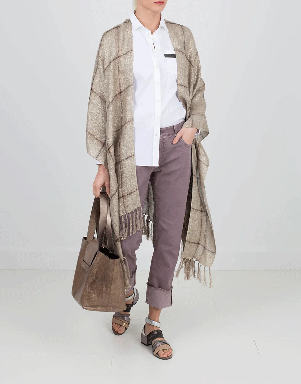 Madras Poncho With Fringe