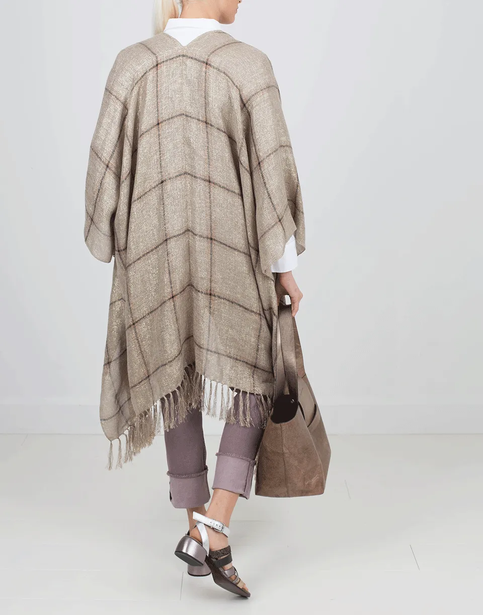 Madras Poncho With Fringe