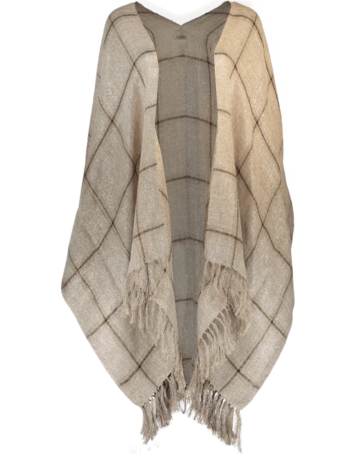 Madras Poncho With Fringe