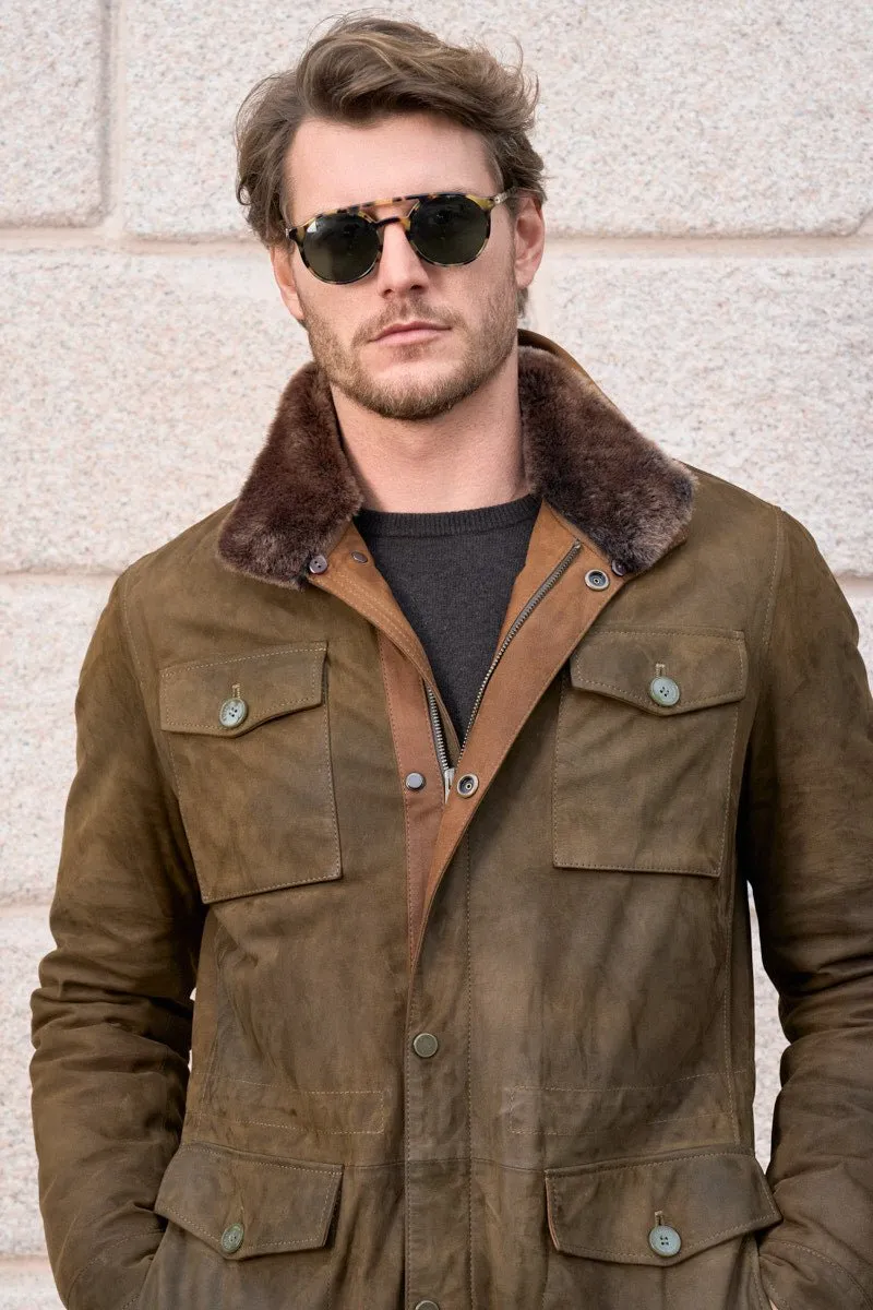 Matteo Men's Suede Padded Coat - Safari