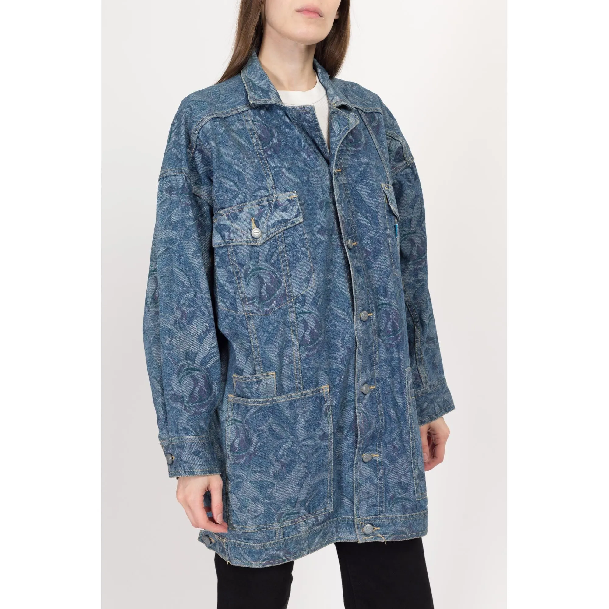 Medium 80s Freego Floral Tapestry Denim Jacket
