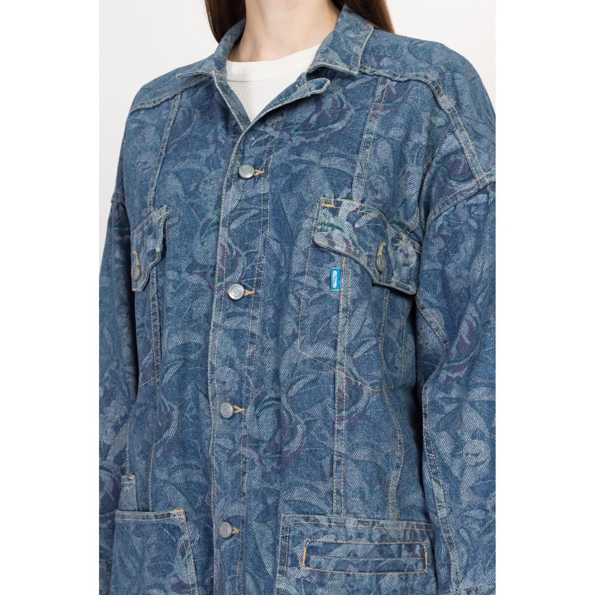 Medium 80s Freego Floral Tapestry Denim Jacket
