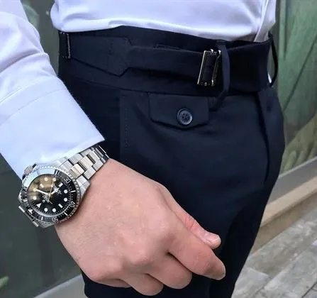 Navy Blue Single Buckle Formal Gurkha Pants by ITALIAN VEGA®