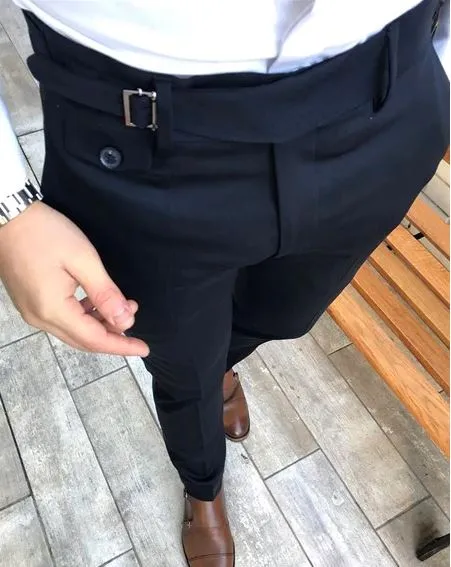 Navy Blue Single Buckle Formal Gurkha Pants by ITALIAN VEGA®
