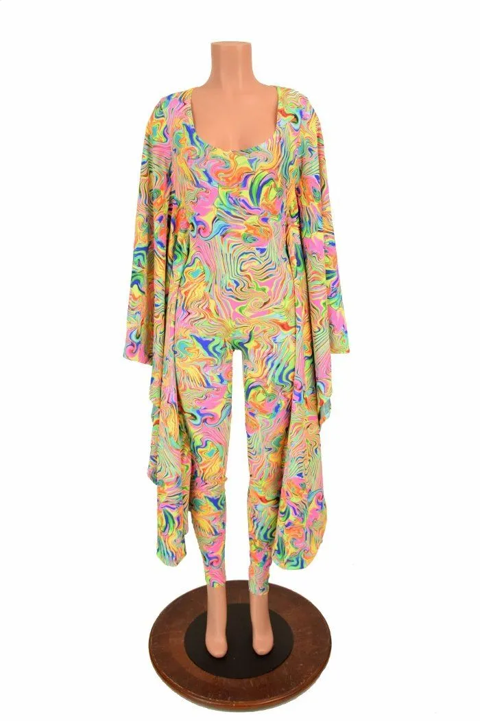 Neon Flux and Seafoam Batwing Catsuit